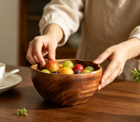 Bol à soupe en bois massif, bol décoratif pour fruits, bol à pâte en bois, bol en bois poli à la main, bol décoratif, saladier naturel