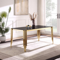 Table à manger rectangulaire en verre trempé avec pieds en acier inoxydable pour 6 personnes
