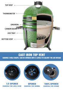 AUPLEX-Parrillas de barbacoa Kamado de 15 pulgadas, ahumador esmaltado para jardín al aire libre para acampar, barbacoa <span class=keywords><strong>familiar</strong></span>, Asadores de carbón - Product Image 5