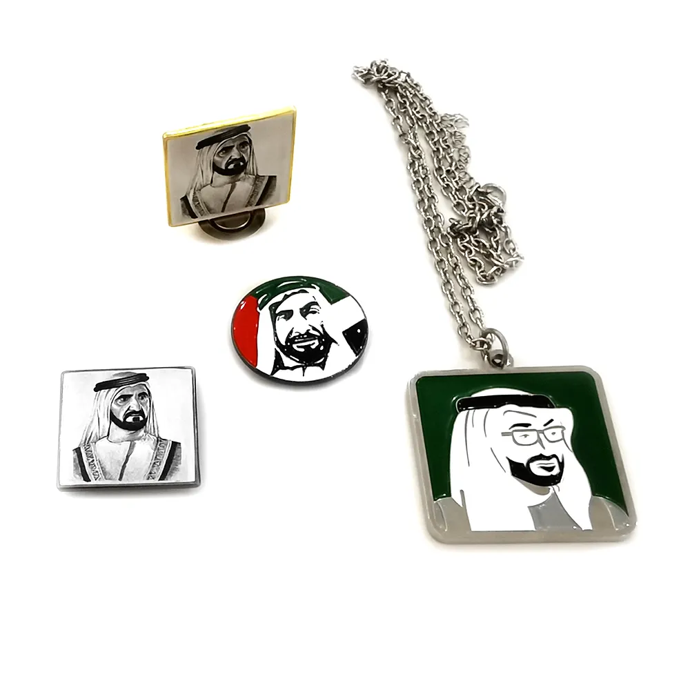 สหรัฐอาหรับเอมิเรตส์ของขวัญวันชาติ2022ยูเออีอาหรับรูปเคลือบ Pins ป้าย Zayed สร้อยคอ