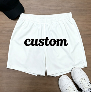 Shorts en polyester blanc pour homme, taille élastique, imprimé lettres sur le devant, décontracté, sport, respirant, mi-longueur - Product Image 1