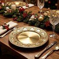 Assiette de Présentation Dorée Populaire 13 Pouces en Plastique Durable pour Mariage, Récolte d'Automne, Fête de Noël, Banquet, Table