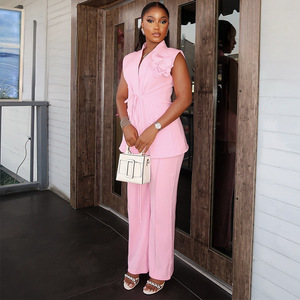 Conjunto Elegante de <span class=keywords><strong>Dos</strong></span> <span class=keywords><strong>Piezas</strong></span> <span class=keywords><strong>para</strong></span> Mujer de Oficina, Top Sin Mangas con Cuello Camisero y Pantalones Largos, Traje Ajustado Sólido de Otoño, Atuendo <span class=keywords><strong>para</strong></span> <span class=keywords><strong>Fiesta</strong></span> - Product Image 2