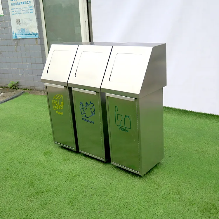 Besar Modern Logam Penyortiran Limbah Daur Ulang Bin Stainless Steel Tempat Sampah Terpisah Besar Tempat Sampah Rahasia untuk Dijual