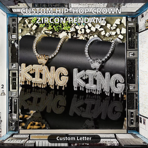 Collar con Colgante de Letra, Número y Gota de Agua con Corona de Latón y Cobre Chapado en Oro Personalizado de Hip-hop, con Moissanita, para Hombre y Mujer - Product Image 2