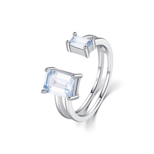 S925 <b>Silver</b> <b>Emerald</b> Cut Topaz <b>Ring</b> Prong Setting Geometric Minimalist Unisex Everyday Wear Gemstone <b>Rings</b> - Product Image 1