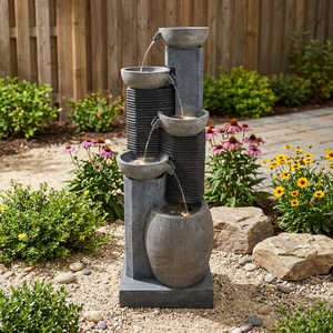 Décoration de cascade en colonne d'<span class=keywords><strong>imitation</strong></span> de <span class=keywords><strong>pierre</strong></span>, <span class=keywords><strong>fontaine</strong></span> autoportante en polyrésine illuminée pour jardin extérieur - Product Image 5