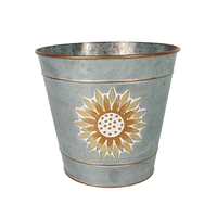 Jardinière en argent seau galvanisé tournesol personnalisé vase en relief avec logo design pot de fleur personnalisé pour plante/jardin/festival
