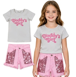 เสื้อยืดผ้าฝ้ายผสมสแปนเด็กซ์ลาย RTS Summer MAMA'S BESTIE Daddy's Girl กางเกงยีนส์ขาสั้น ชุดพี่น้อง ขายส่ง เสื้อผ้าเด็กแฟชั่น - Product Image 1