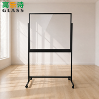 Tableau blanc mobile en verre trempé transparent sur roulettes 90x120cm 4mm, cadre en aluminium, roulettes verrouillables, plateau pleine longueur, OEM disponible
