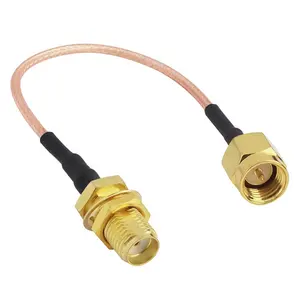 Pin Sma Male To SMA Female RF Coaxial Cable Assembly Lmr200 400 .141 S402 Panjang 50Cm Hitam Abu-abu Ferruel untuk Antena