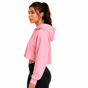 Sweat-shirt à capuche court et ample pour femme, couleur unie, hiver, style streetwear décontracté, avec logo frontal - Product Image 2