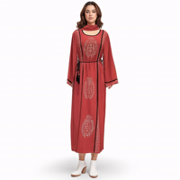 2025 nouvelle robe de brique chaude brodée été col O à manches longues motif rouge robe imprimée robe de mariée africaine