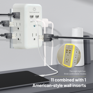 Cargador de Pared USB con Protector de Sobretensión, Extensor de 7 Tomas, 4 Puertos de Carga USB, Regleta de 1800J, Adaptador de Pared con Múltiples Tomas - Product Image 6