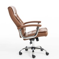 Chaise de bureau d'ordinateur pivotante confortable chaise de bureau en cuir à dossier haut de direction marron avec accoudoirs fixes