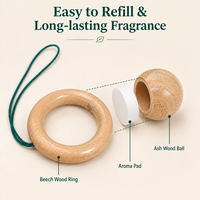 Diffuseur de parfum pour voiture en bois de hêtre de qualité supérieure, avec boule en frêne, à suspendre, logo personnalisé OEM, accessoire durable en bois naturel