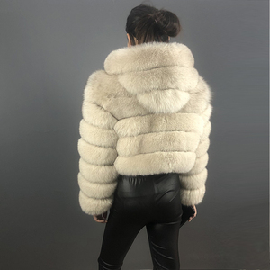 Manteaux <span class=keywords><strong>Femme</strong></span> en Fourrure Véritable, Veste en Fourrure de Renard Naturelle à <span class=keywords><strong>Capuche</strong></span> Amovible, Personnalisation et Vente en Gros - Product Image 5
