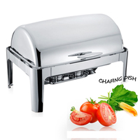 Plat de service rectangulaire en acier inoxydable 9L avec couvercle roulant doré, chauffe-plat de luxe pour buffet