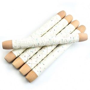 Christmas Beech Wooden Handle Manual Dough Bread Roller Pin Marble Embossed Textured Ceramic Silicone <b>Rolling</b> Pins for Baking - Product Image 4