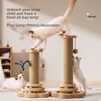 Poste rascador de madera duradero y divertido para gatos, con bolas giratorias, todo en uno, resistente a los arañazos, para trepar y explorar.