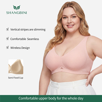 SHANGBINI Soutien-gorge moderne côtelé sans couture grande taille sans armatures, bralette à col en V avec découpe triangulaire avant, soutien L-4XL