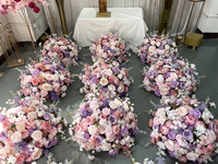Nouvelle Arrivée ML - Centre de Table en Fleurs de Soie de Luxe de 65 cm aux Couleurs Violet et Rose Poudré pour la Décoration de Table de Mariage