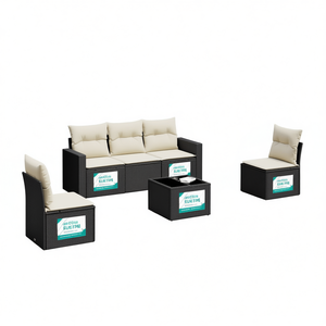 Conjunto de Sofá de Jardín Negro, Muebles de Ratán para Exteriores con Cojines Impermeables, Diseño Contemporáneo para Patio, Terraza, Balcón - Product Image 1