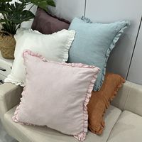 Coussins décoratifs en lin français bio pour lit, oreiller de boudoir, garniture effilochée, nouveau design, housse de coussin carrée