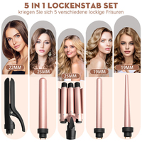 Set Alat Penata Rambut WAIKIL Custom Ceramic Coating Interchangeable Curling Iron 5 in 1 Triple LED Hair Curler Roller Hot Brush Comb
