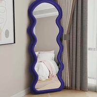 Produits tendance : Miroir sur pied ou mural, design Art Déco, en verre trempé, avec cadre décoratif ondulé, nouveau design
