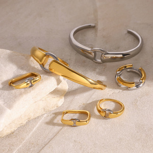 Yueli <b>Huggie</b> Earrings Gold <b>Silver</b> Stainless Steel Geometric Everyday Wear - Product Image 3