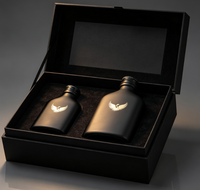 Bouteille en verre à liqueur plate noire mate avec logo personnalisé, 50 ml, 100 ml, 150 ml, bouchon à vis, support pour boîte cadeau personnalisée, étiquette privée