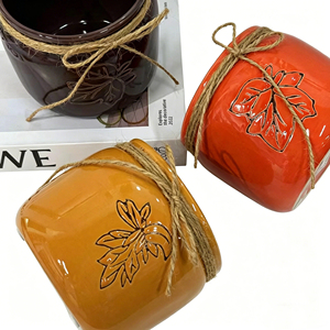 Nouveauté 2026 : Pots de fleurs <span class=keywords><strong>en</strong></span> céramique à motif feuilles gaufrées, thème automne, vente directe usine, pour jardinage domestique, balcon et <span class=keywords><strong>d</strong></span>écoration de Thanksgiving - Product Image 4