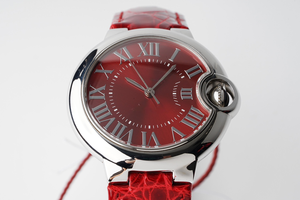 Montre mécanique automatique élégante et tendance avec un bracelet en cuir rouge à motif crocodile brillant et un cadran rouge brossé - Product Image 2