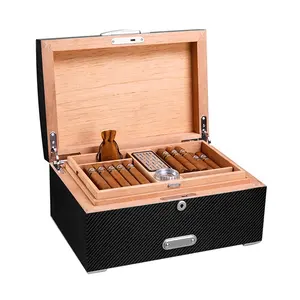 Groothandel Gift Cift Sigaar Humidor Koolstofvezel Humidors Sigarenelektrische Doosjes Doos Met Logo