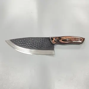 Toptan özel 7.5 inç mutfak bıçağı şam çelik şef bıçağı ahşap saplı çekiç dövme balta Boning kasap bıçaklar