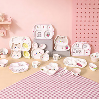 Assiette compartimentée et bol de sevrage pour bébé en mélamine de qualité alimentaire, motif animaux (chat, lapin) style ludique Hills, ensemble de vaisselle