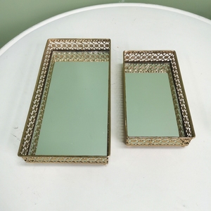 Juego de Espejos Rectangulares Metálicos Dorados Retro de Lujo, 2 Piezas, Novedad, Decoración para el Hogar, Adornos de Joyería, Bandeja de Servicio, Sala de Estar - Product Image 1