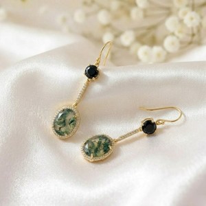 Green Moss Agate Black Obsidian Gemstone <b>Earrings</b> Featuring Oval Dangle Style in 925 Sterling <b>Silver</b> or 18K Gold Filled - Product Image 3