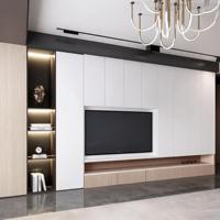 Centre de divertissement LED en bois naturel, style moderne blanc, bois massif nordique, français
