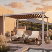Pergola Bioclimatique Extérieure avec Toit Rétractable à Lames Orientables en Aluminium Massif pour Spa, Jardin, Patio et Piscine
