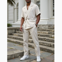 Ensemble de costume décontracté pour homme à manches courtes, veste croisée à revers, deux pièces, coupe ajustée, idéal pour l'été, affaires et occasions formelles, vente en gros
