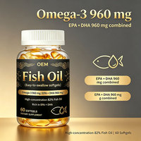 Gélules d'huile de poisson haute puissance OEM/ODM, 960 mg d'Oméga-3, favorise la santé cardiaque, 60 unités