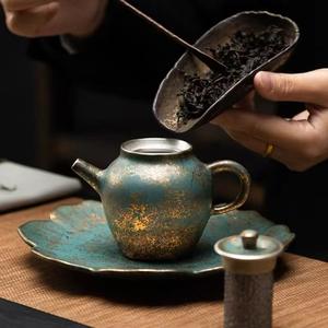 Evergreen rétro Vintage petite théière Kung Fu service à thé unique en céramique bouilloire glaçure or argent main aiguière théière Design Style - Product Image 6