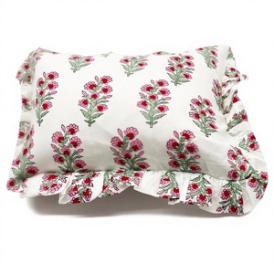 Funda de cojín con volantes Blockprint con tira de algodón indio funda de almohada con volantes almohadas cuadradas rectangulares almohadas de decoración Bohemia - Product Image 1