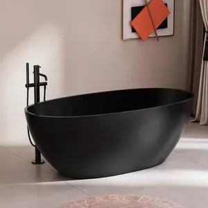 Fanwin nero superficie solida bagno ammollo vasca idromassaggio pietra artificiale vasca da bagno in acrilico resina vasca da bagno freestanding vasca da bagno