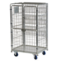 Chariot de stockage robuste en treillis métallique pour entrepôt, pliable, avec roues pivotantes à frein pour le transport logistique
