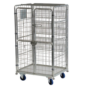 Chariot de stockage robuste en treillis métallique pour entrepôt, pliable, avec roues pivotantes à frein pour le transport logistique - Product Image 2