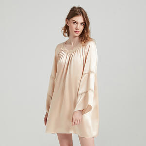 Pigiama in <span class=keywords><strong>raso</strong></span> pesante ricamato a farfalla Casual da casa con cuciture in pizzo 100% tinta unita estiva in seta di gelso - Product Image 6