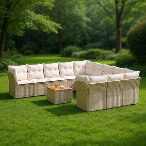 Ensemble de canapés de jardin en rotin beige 10 places, mobilier d'extérieur résistant aux intempéries, design contemporain - Product Image 2